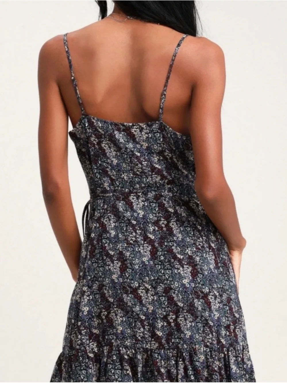 Free People Black Floral Spaghetti Strap Mini Dress